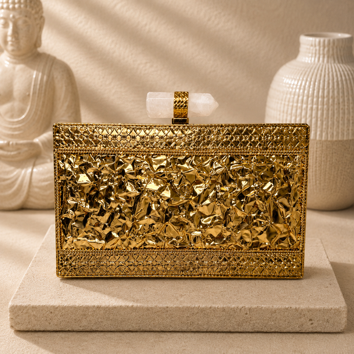 Ivory Geometric Mother-of-Pearl Clutch