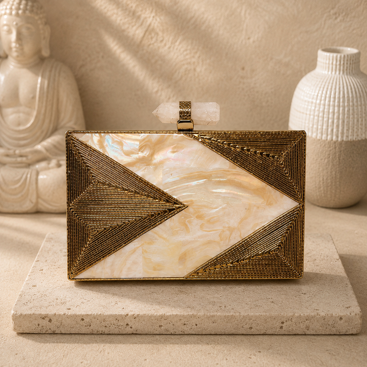 Ivory Geometric Mother-of-Pearl Clutch