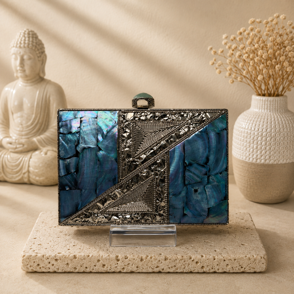 Azure Mosaic Mother-of-Pearl Clutch