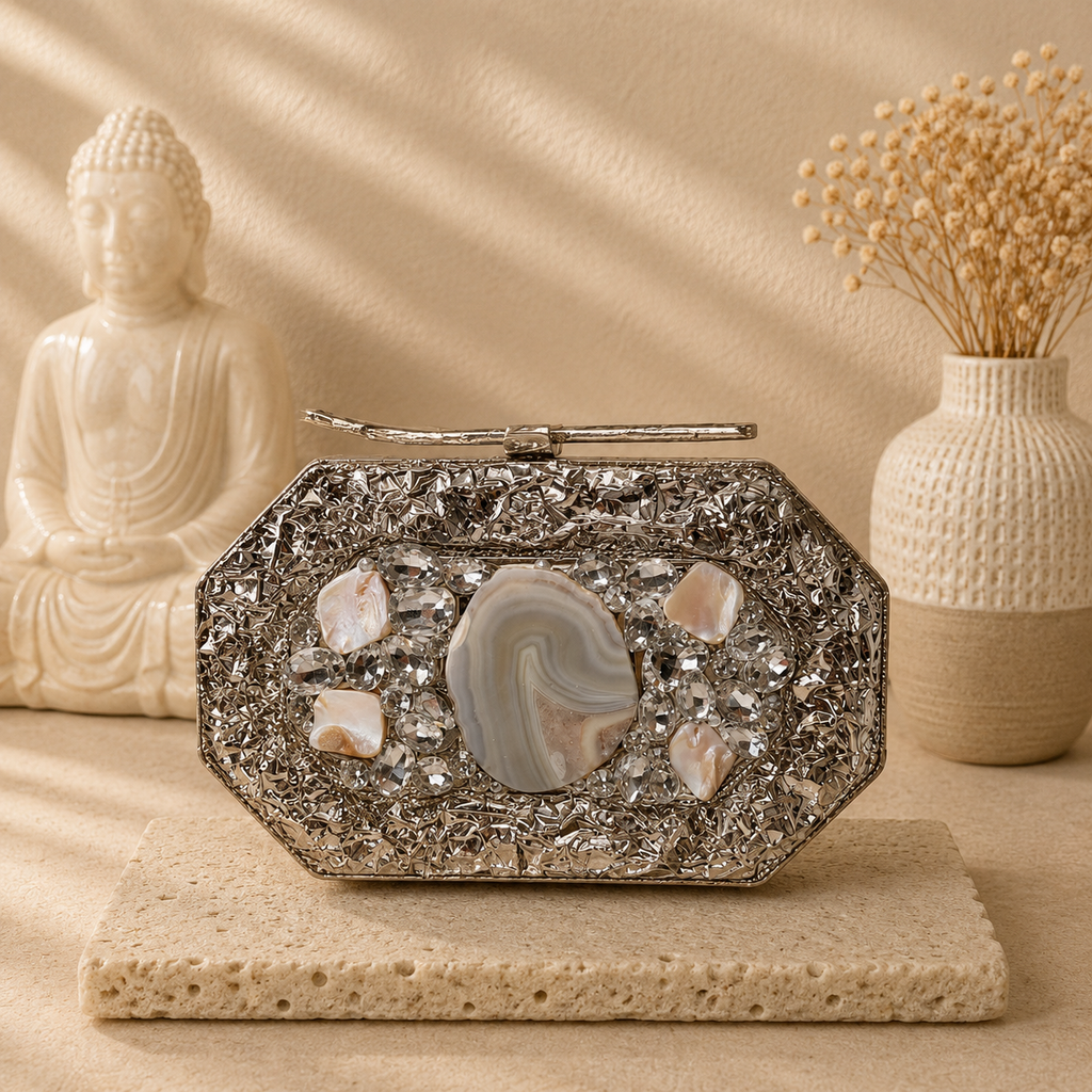 Agate Crystal Mother-of-Pearl Clutch