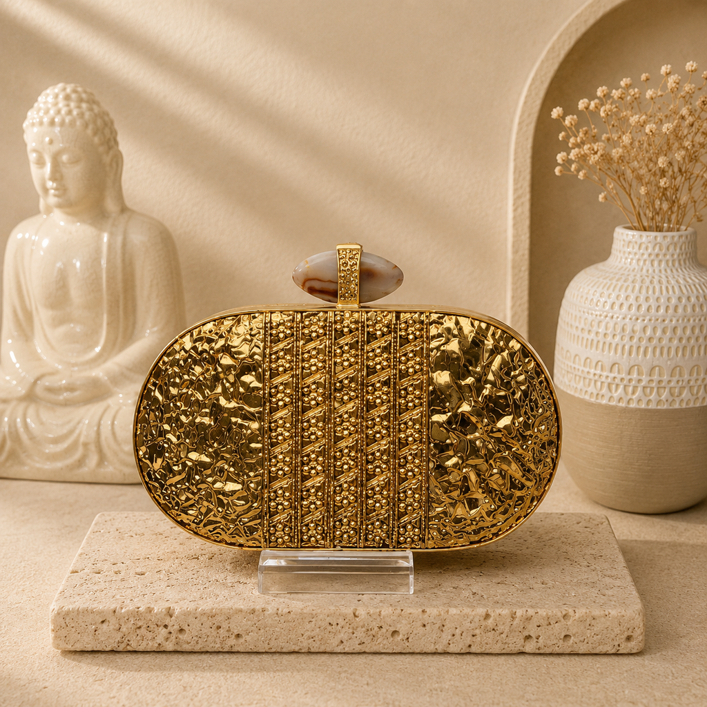 Golden Floral Mother-of-Pearl Clutch