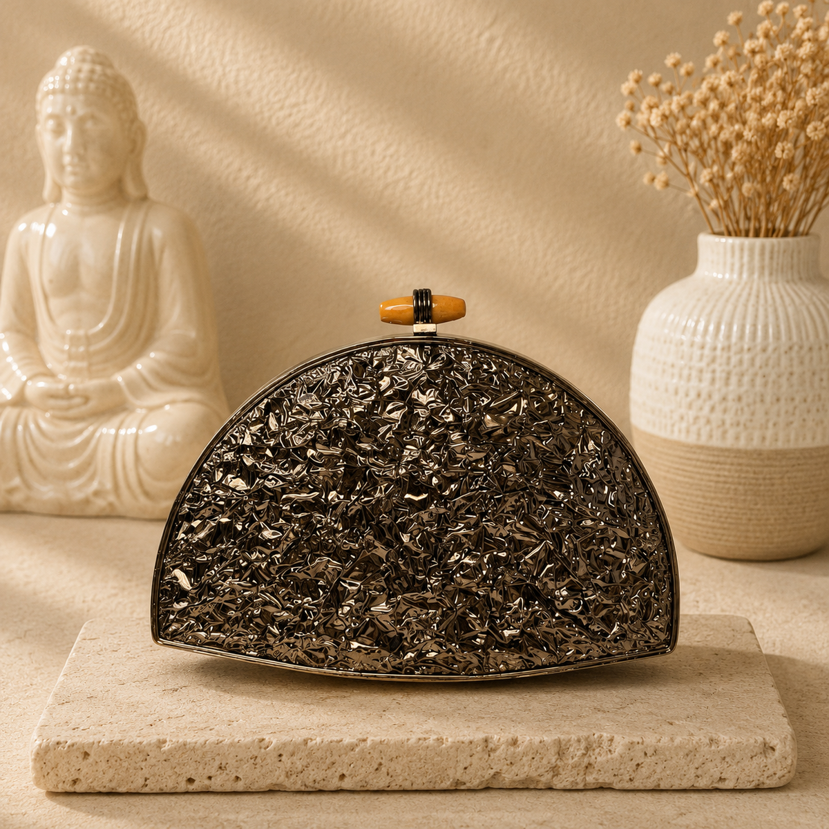 Noir Fan Mother-of-Pearl Clutch