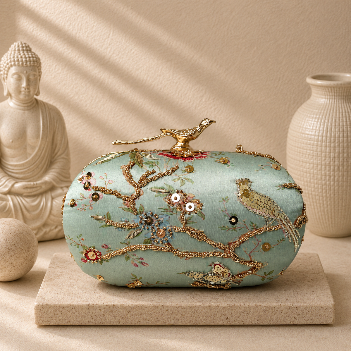 Peacock Clasp Oval Clutch