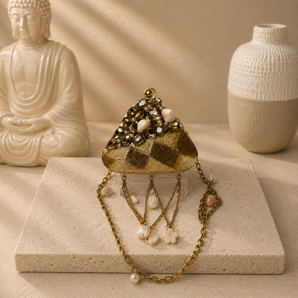 Mini Gold Triangle Crystal Charm Clutch