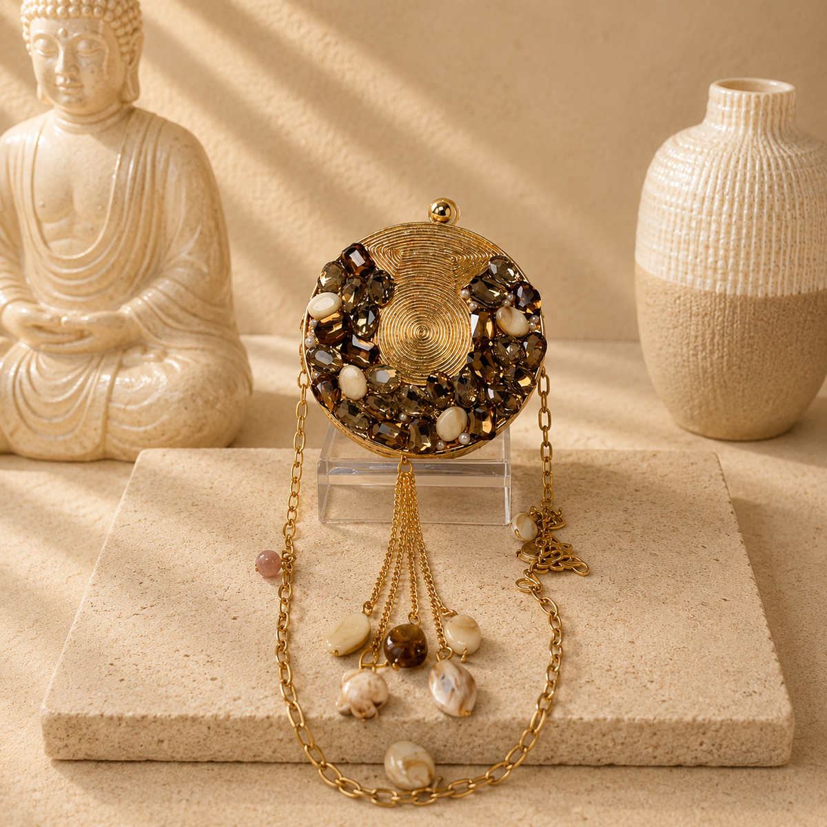 Mini Gold Round Crystal Charm Clutch