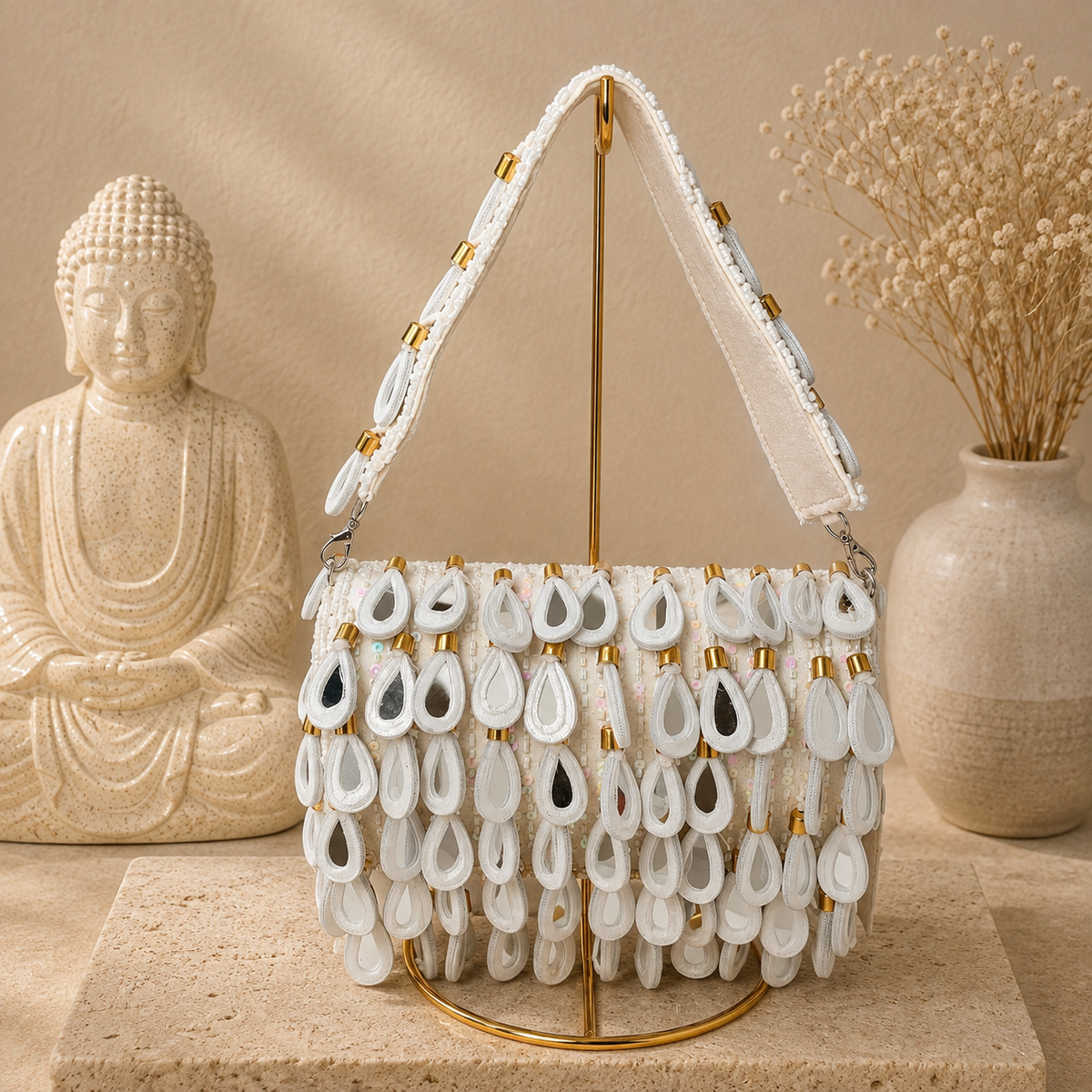 Teardrop Mirror Fringe Handbag