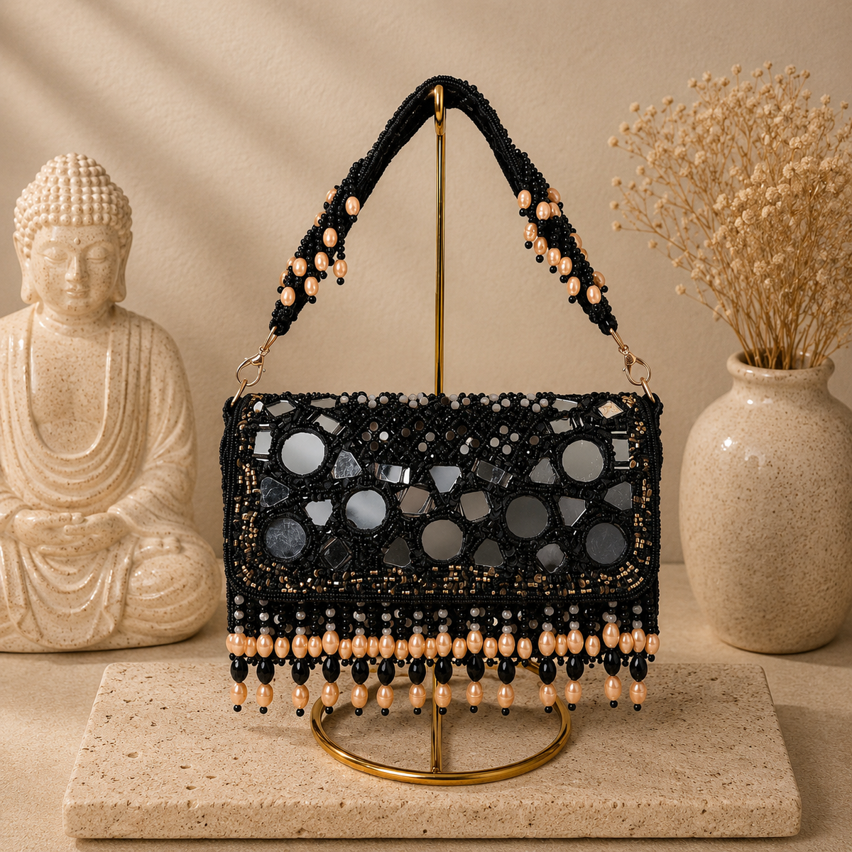 Mirror Pearl Fringe Handbag