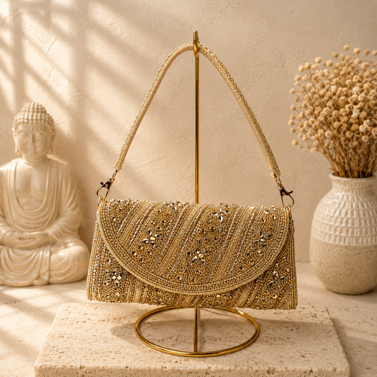 Beaded Swirl Envelope Handbag
