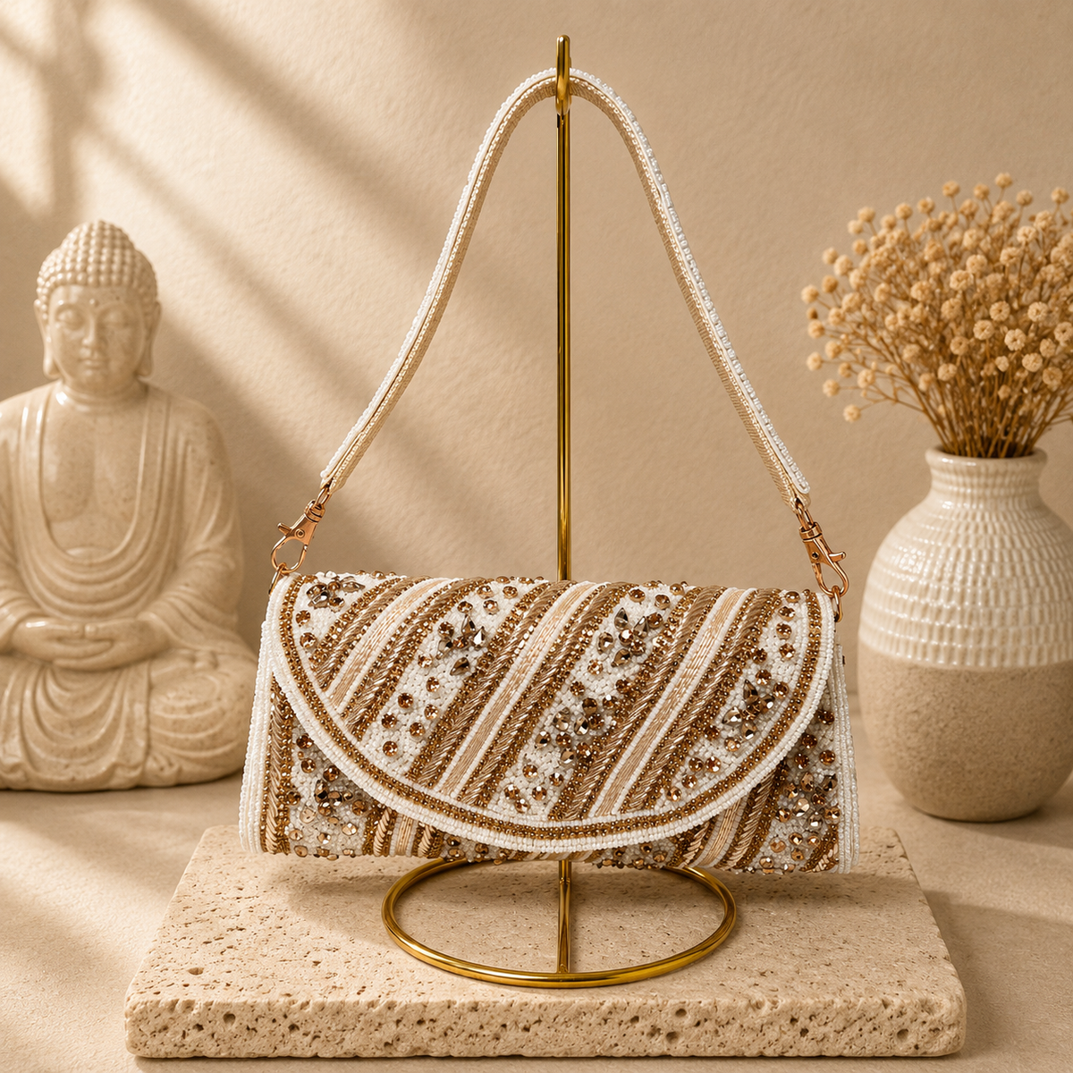 Beaded Swirl Envelope Handbag