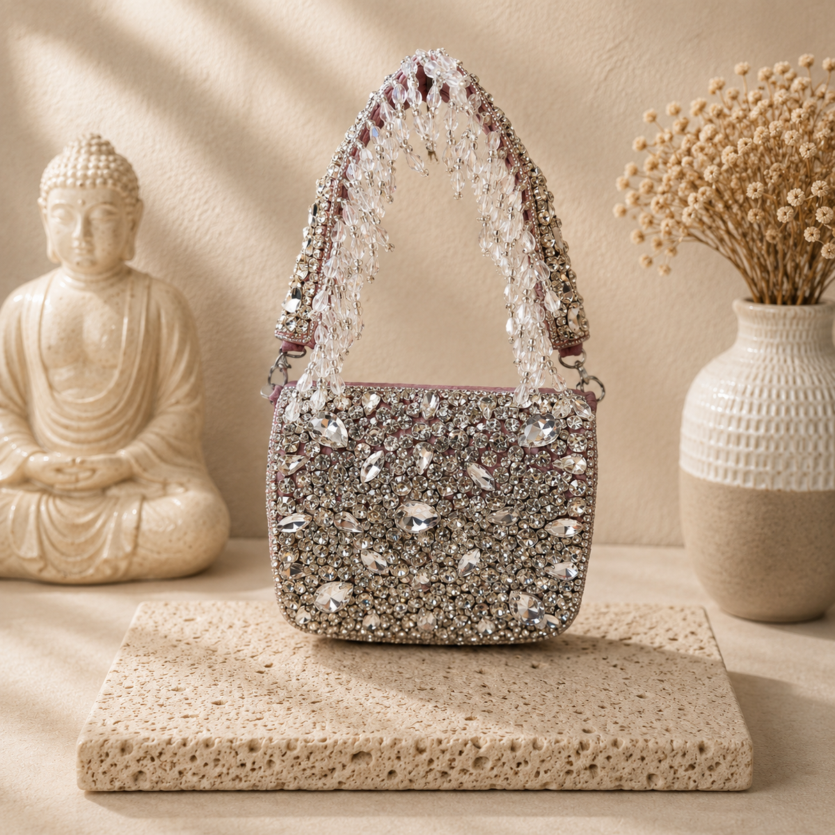 Crystal Fringe Cocktail Handbag Pink | color:pink