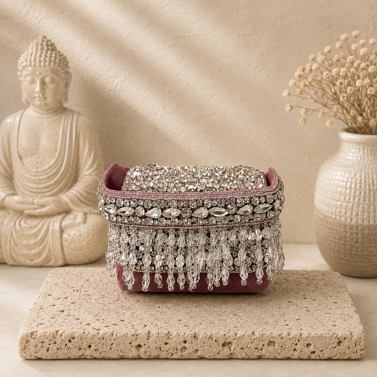 Crystal Fringe Cocktail Handbag Pink | color:pink