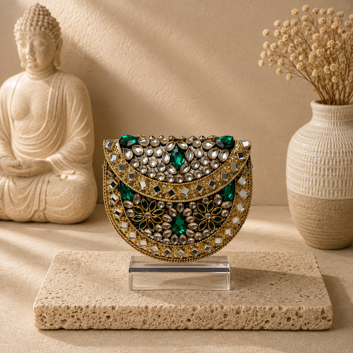 Emerald Garden Mini Kundan Clutch