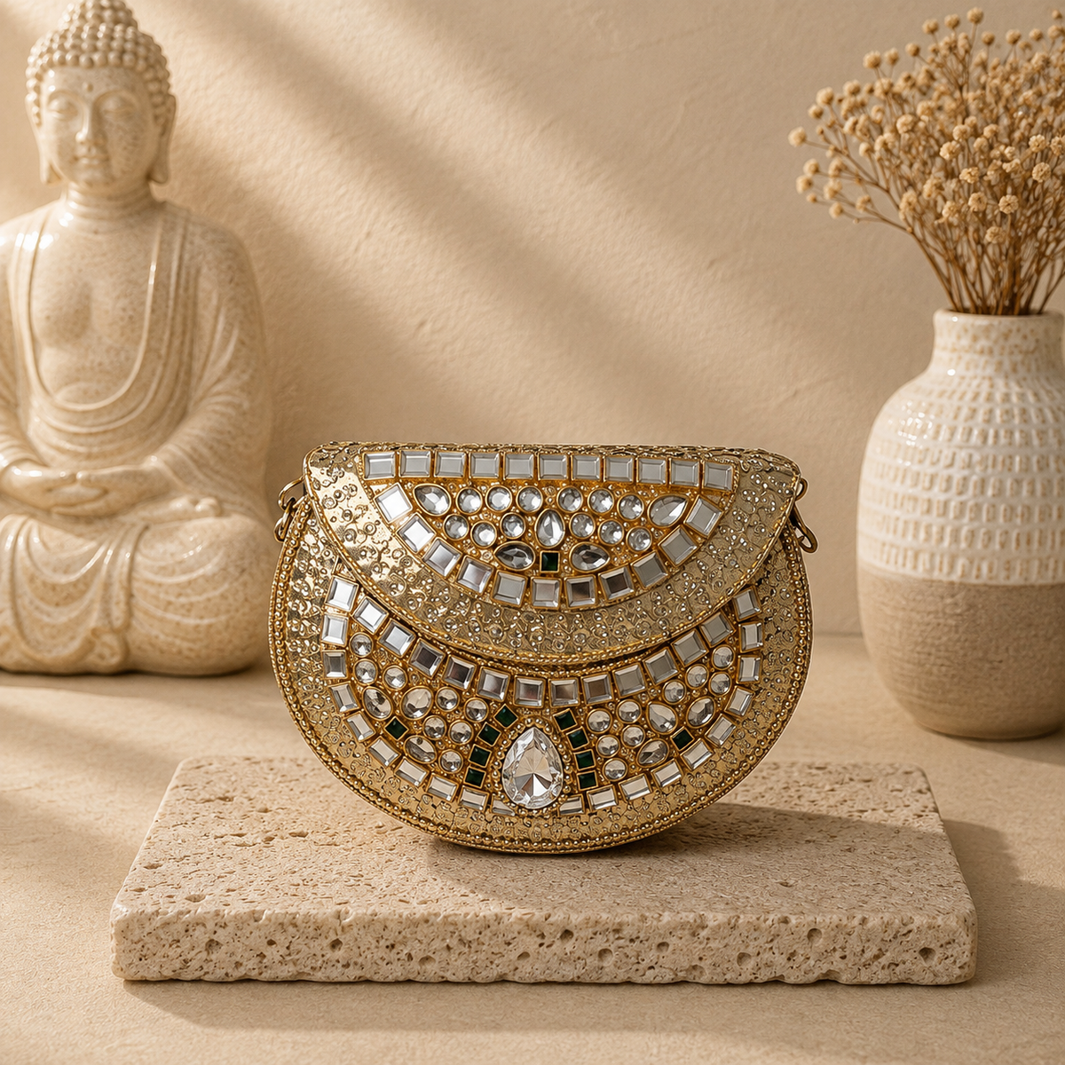 Crystal Teardrop Mini Kundan Clutch