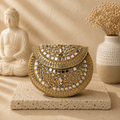Golden Lattice Mini Kundan Clutch