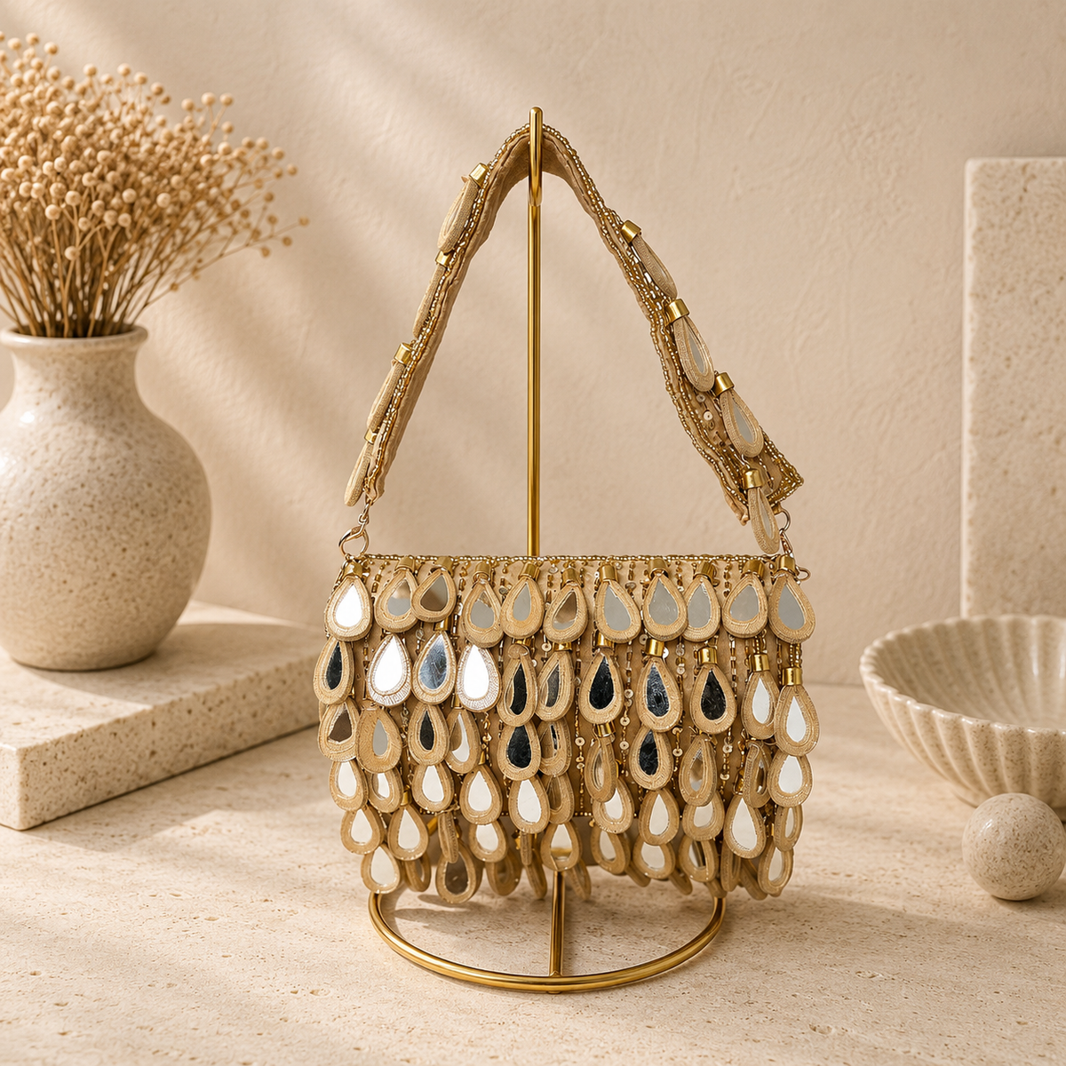 Teardrop Mirror Fringe Handbag