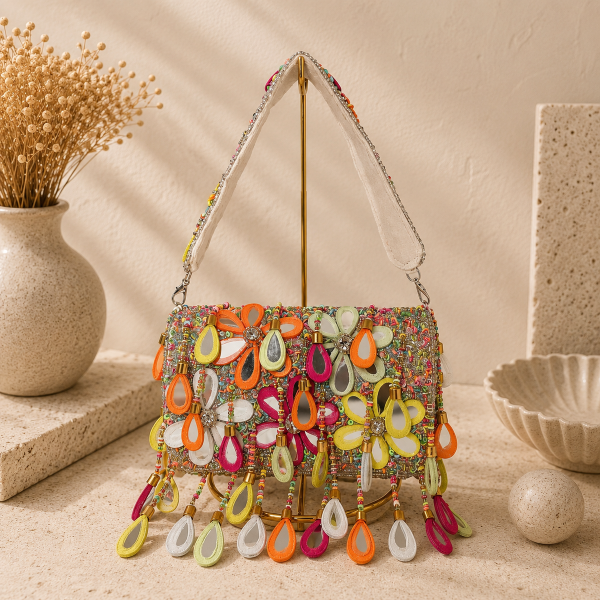 Teardrop Mirror Fringe Handbag