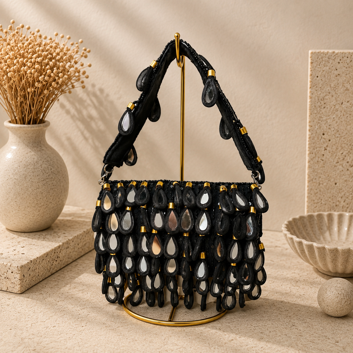 Teardrop Mirror Fringe Handbag
