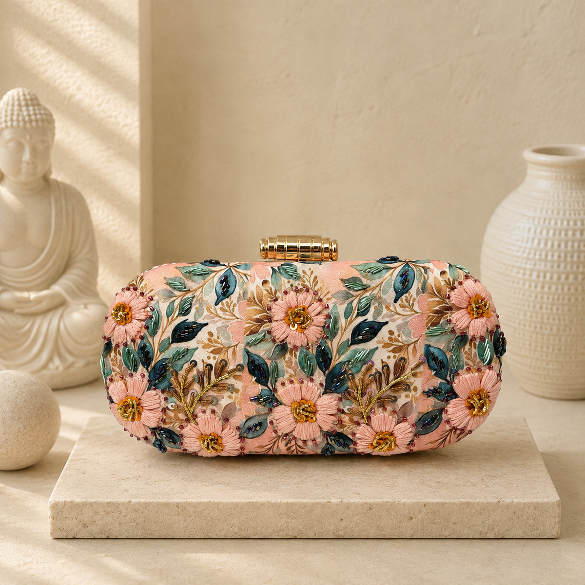 Embroidered Printed Clutch