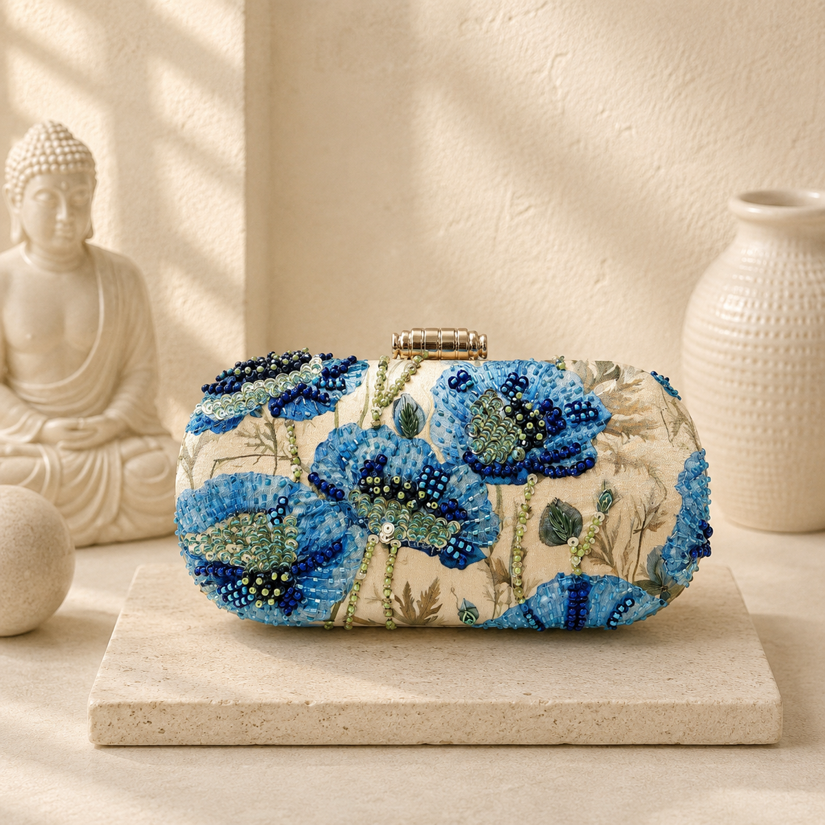 Embroidered Printed Clutch