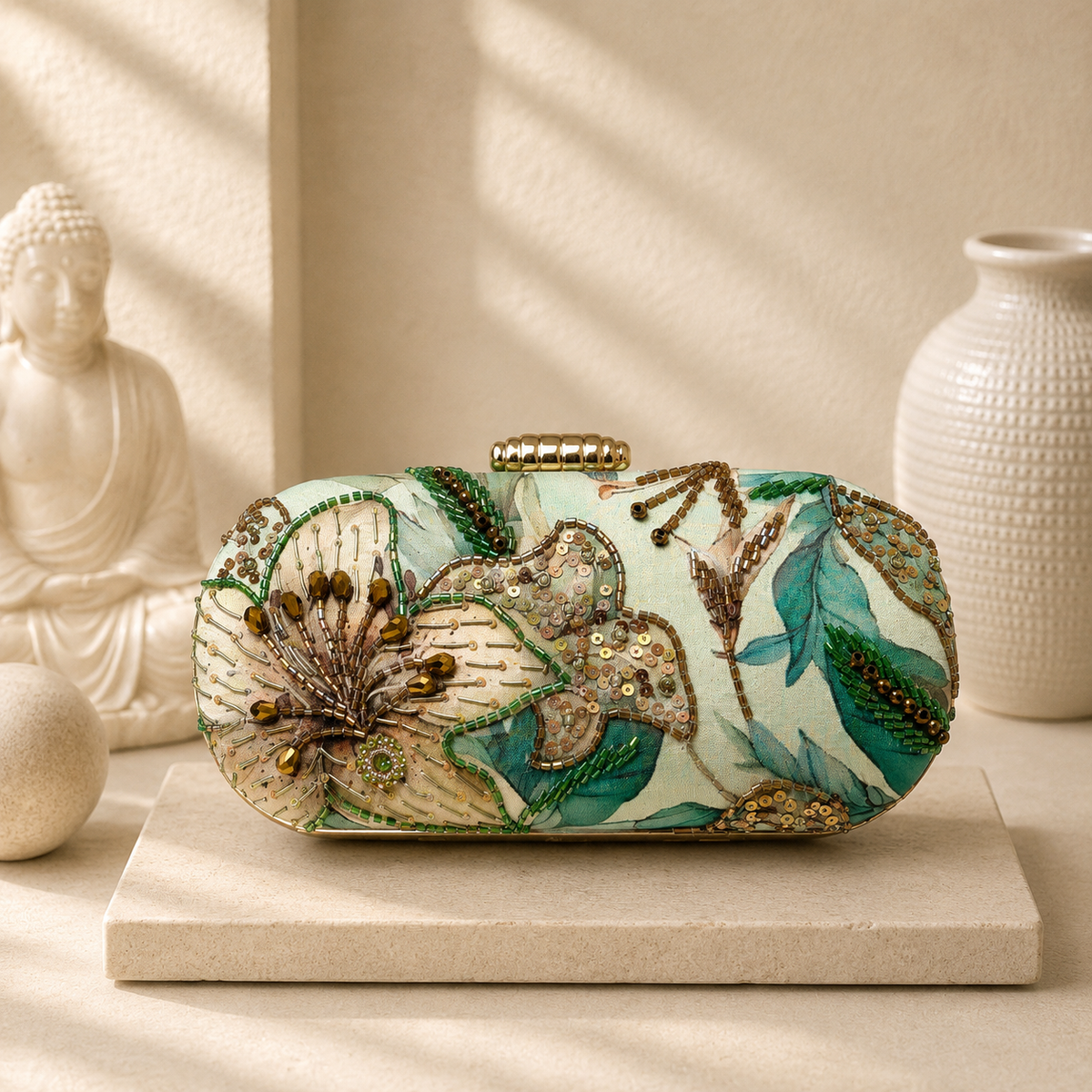 Embroidered Printed Clutch