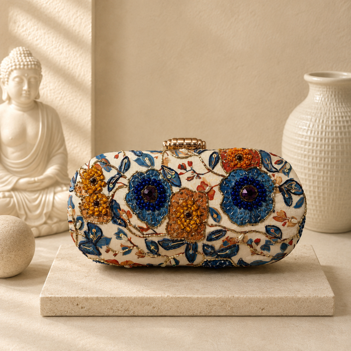 Embroidered Printed Clutch