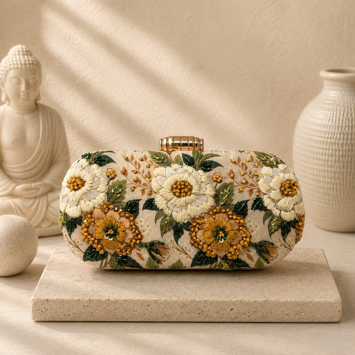 Embroidered Printed Clutch