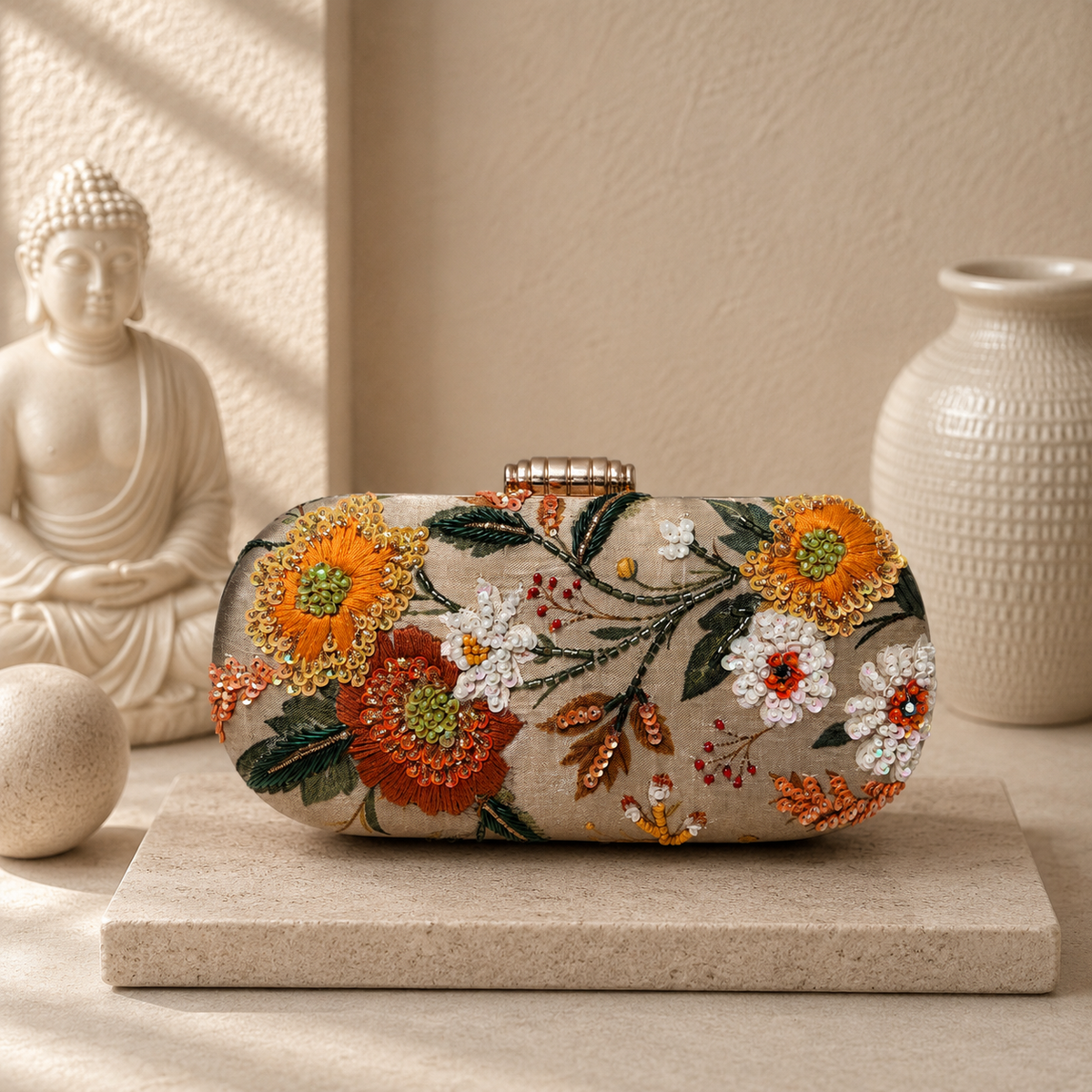 Embroidered Printed Clutch