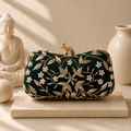 Embroidered Sequin Clutch Bottle Green | color:bottle-green
