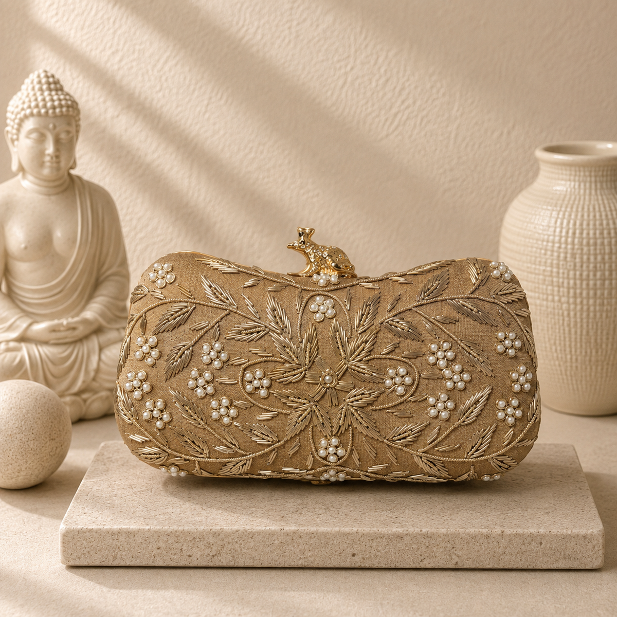 Embroidered Sequin Clutch Gold | color:gold