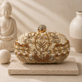 Champagne Embroidered Oval Clutch