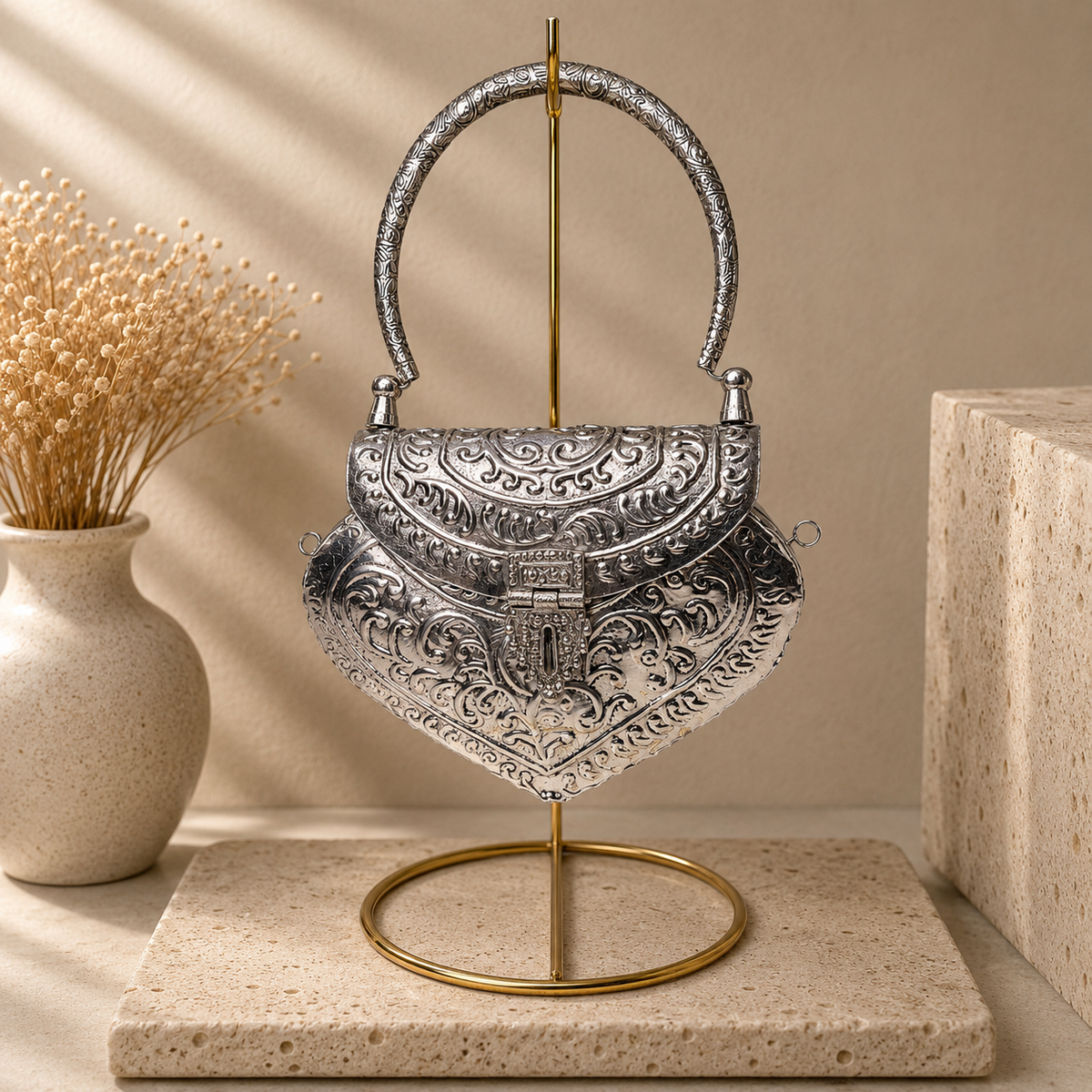 Heart-Shaped Brass Handbag