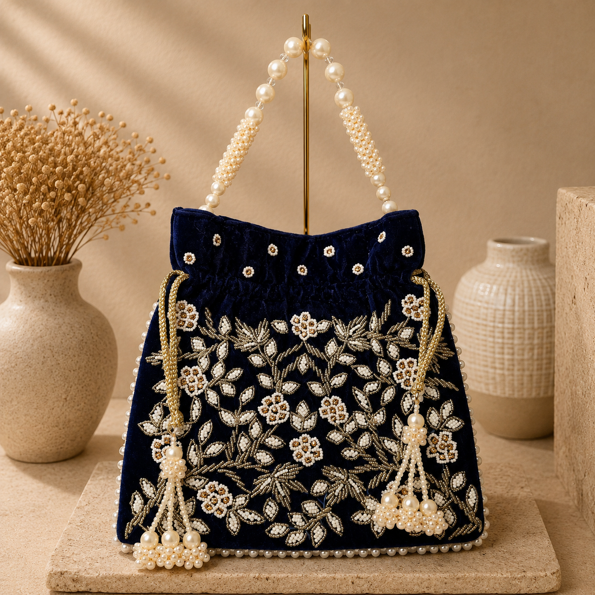 Velvet Floral Potli Bag