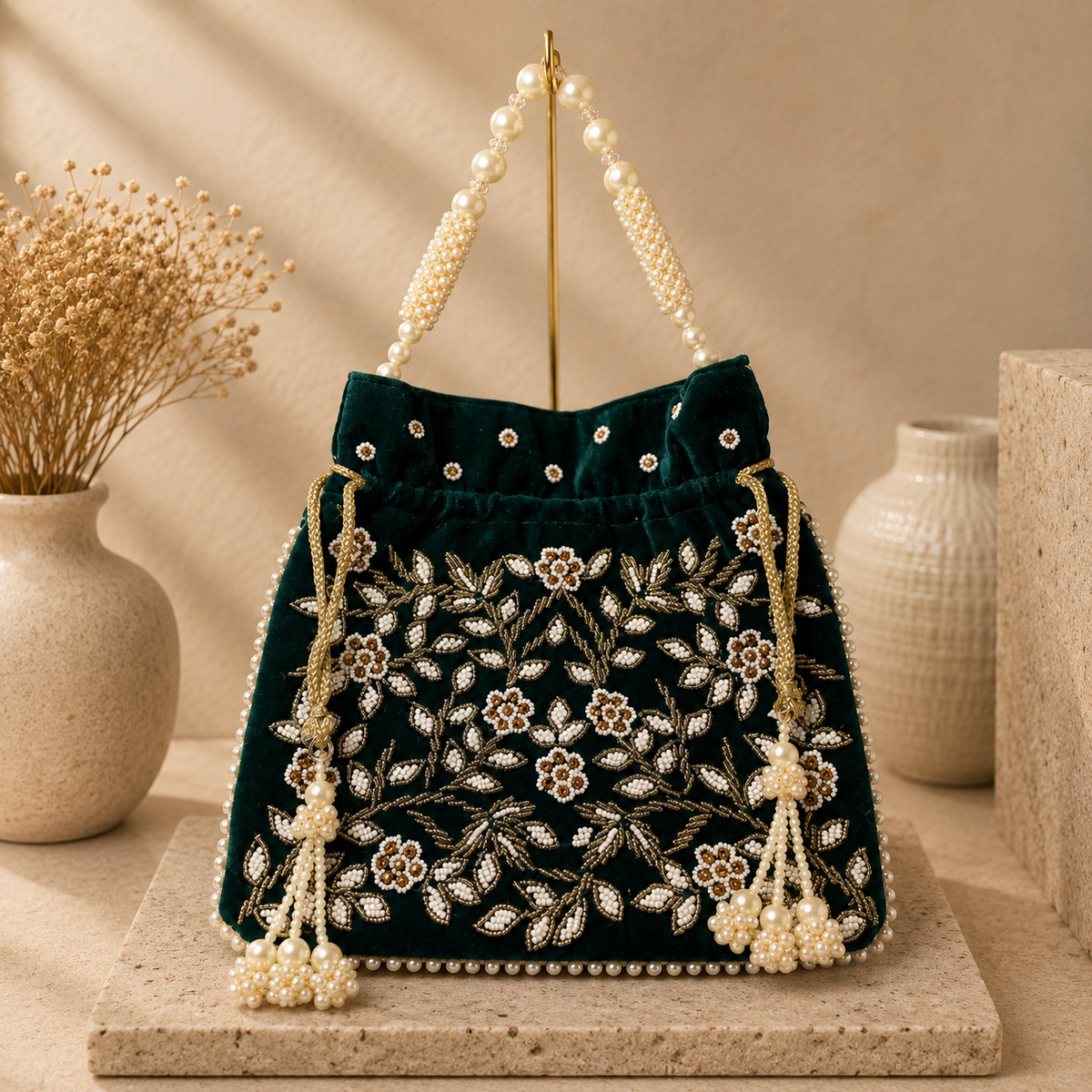 Velvet Floral Potli Bag