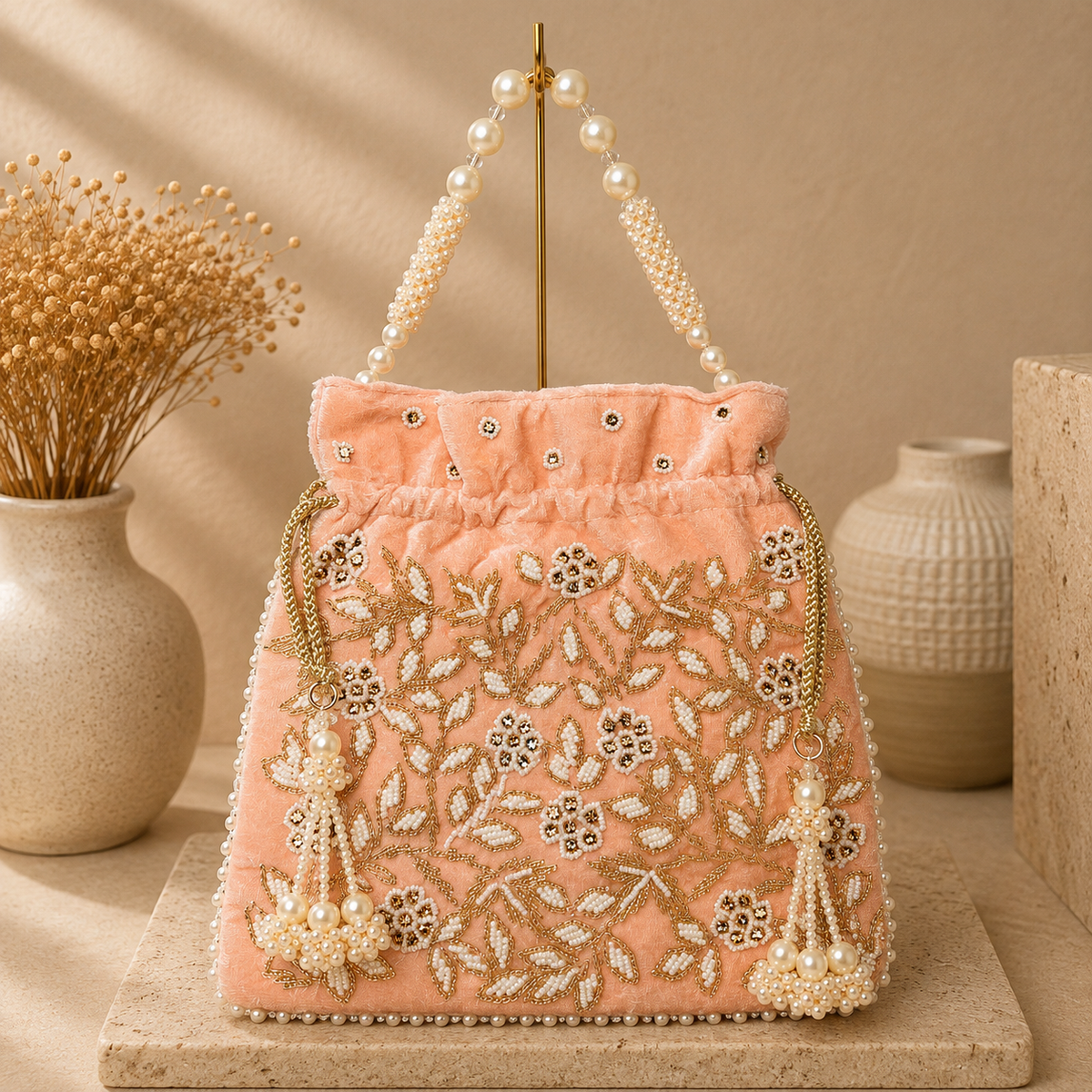 Velvet Floral Potli Bag