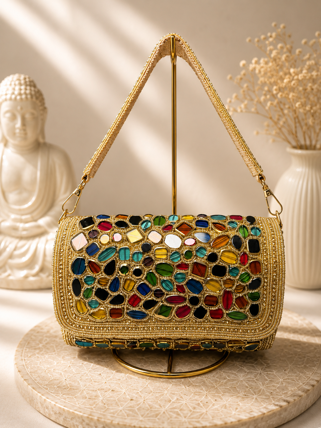 Multicolor Mirror Flap Handbag