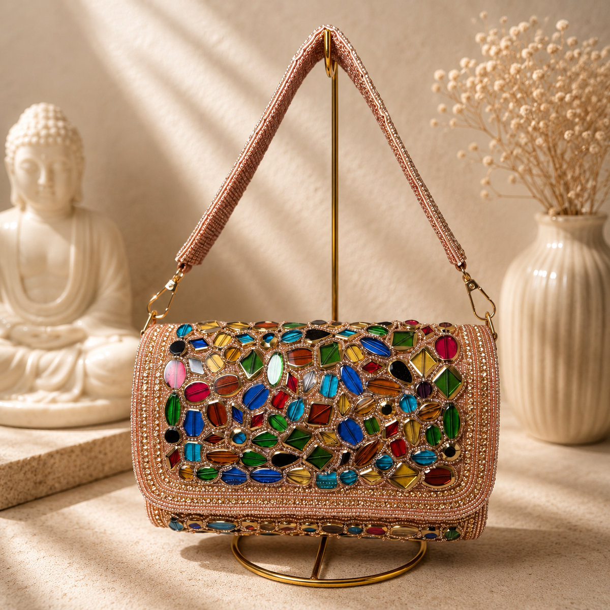 Multicolor Mirror Flap Handbag
