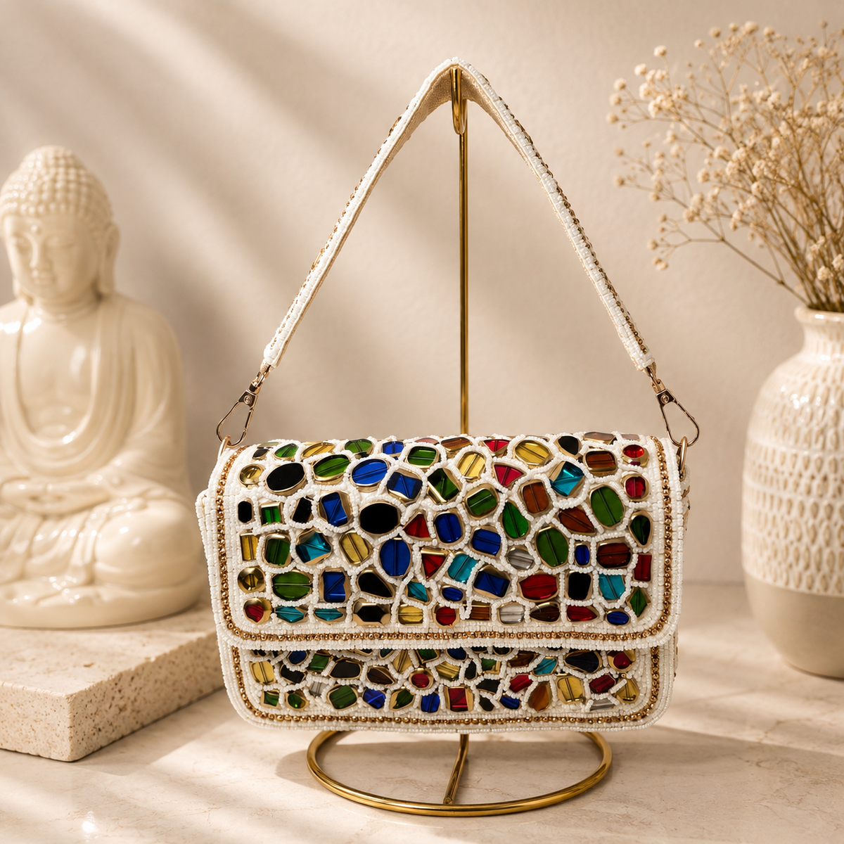 Multicolor Mirror Flap Handbag