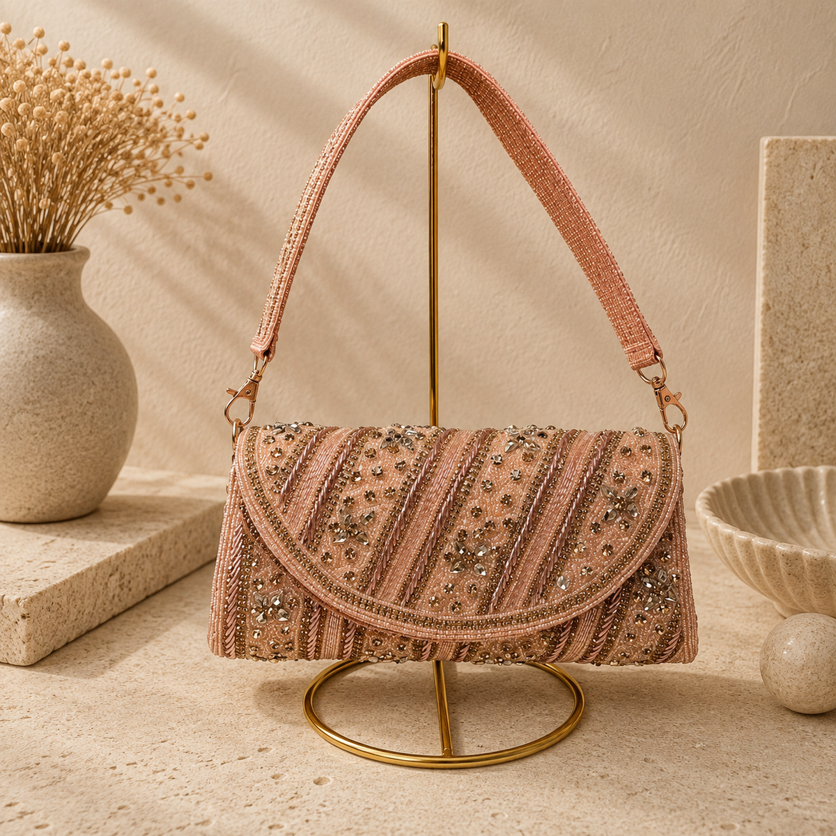 Beaded Swirl Envelope Handbag
